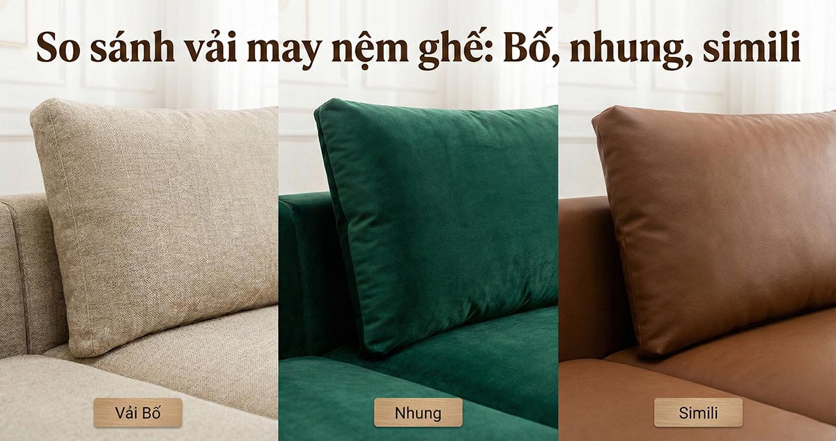 So Sánh Vải May Nệm Ghế: Bố, Nhung Hay Simili - Phân Tích Từ Chuyên Gia 10 Năm Kinh Nghiệm