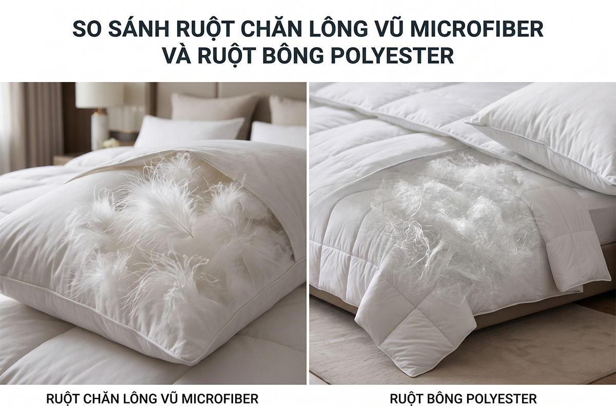 So Sánh Ruột Chăn Bông Thường Và Ruột Chăn Lông Vũ Nhân Tạo
