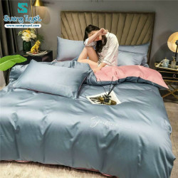 Bộ Chăn Ga Gối Tencel Sumoi Xám - Hồng LTC-013