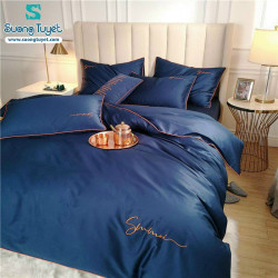 Bộ Chăn Ga Gối Tencel Sumoi Màu Xanh Sẫm  LTC-018