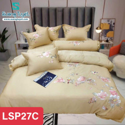 Bộ Chăn Ga Gối Lụa Silk Thêu LSP-27C