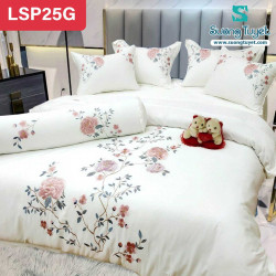 Bộ Chăn Ga Gối Lụa Silk Thêu LSP-25G