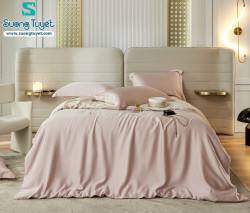 Bộ Chăn Ga Tencel Satin 60S M4M-02-Màu-Hồng-Nhạt
