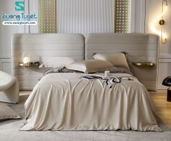 Bộ Chăn Ga Tencel Satin 60S M4M-03-Màu-Xám-Bạc