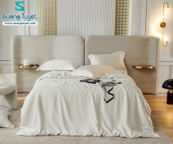 Bộ Chăn Ga Tencel Satin 60S M4M-04-Màu-Kem