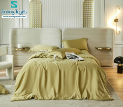 Bộ Chăn Ga Tencel Satin 60S M4M-07-Màu-Vàng-Chanh