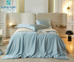 Bộ Chăn Ga Tencel Satin 60S M4M-08-Màu-Xanh-Lam