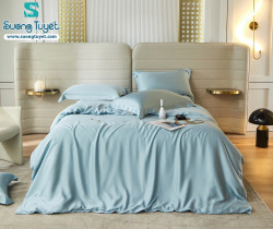 Bộ Chăn Ga Tencel Satin 60S M4M-09-Màu-Xanh-Lam-Nhạt