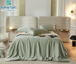 Bộ Chăn Ga Tencel Satin 60S M4M-11-Màu-Xanh-Rêu