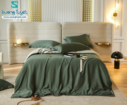 Bộ Chăn Ga Tencel Satin 60S M4M-12-Màu-Xanh-Lục-Lam